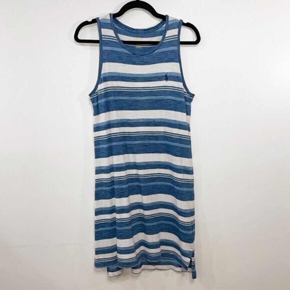 EUC Polo RL Striped 100% Cotton Tank Mini Dress Blue White Small